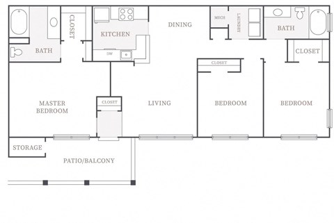 Floor plan for 3 beds, 2 baths, 1461 sqft